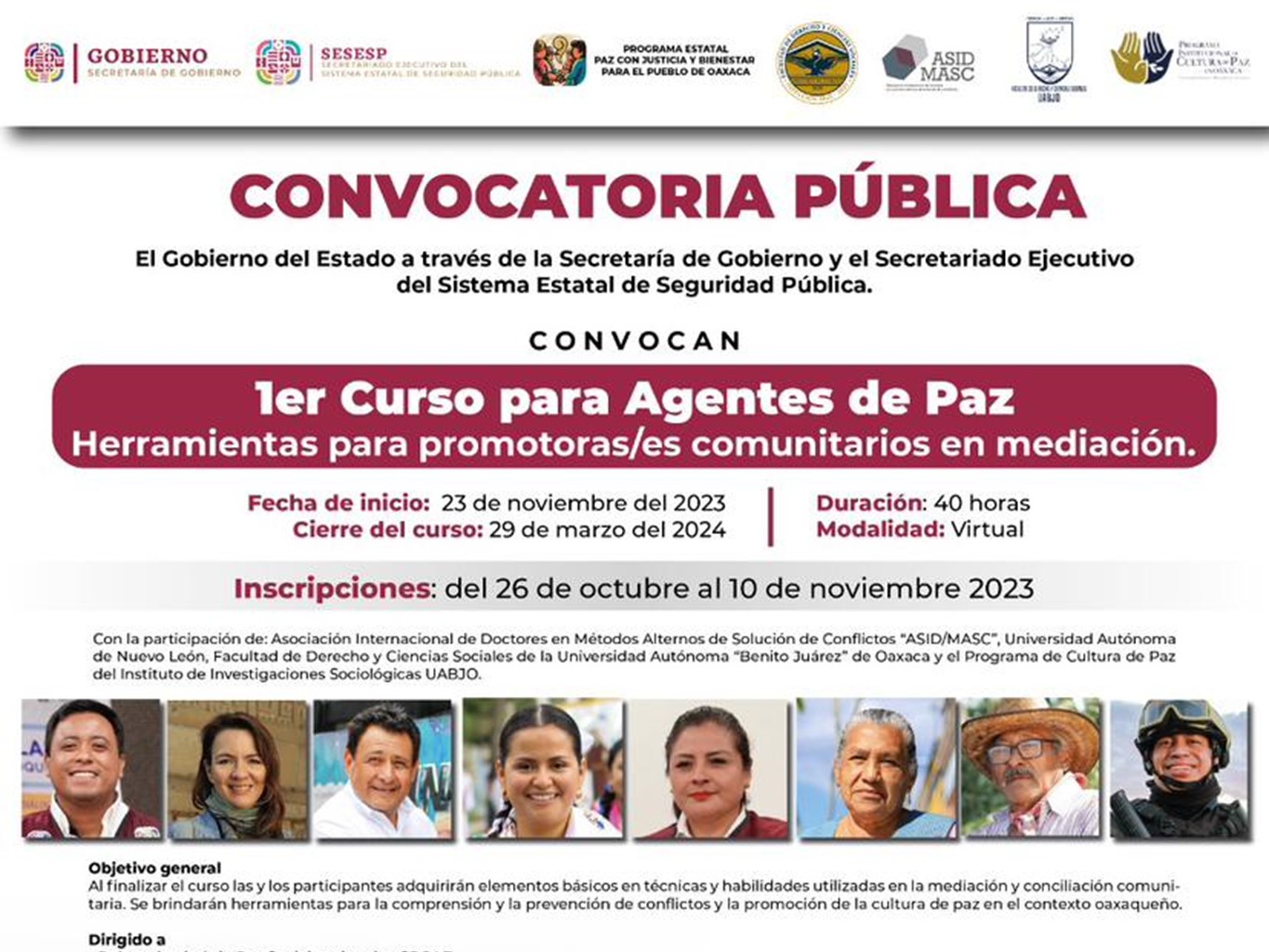 Convoca Sego al Primer Curso para Agentes de Paz