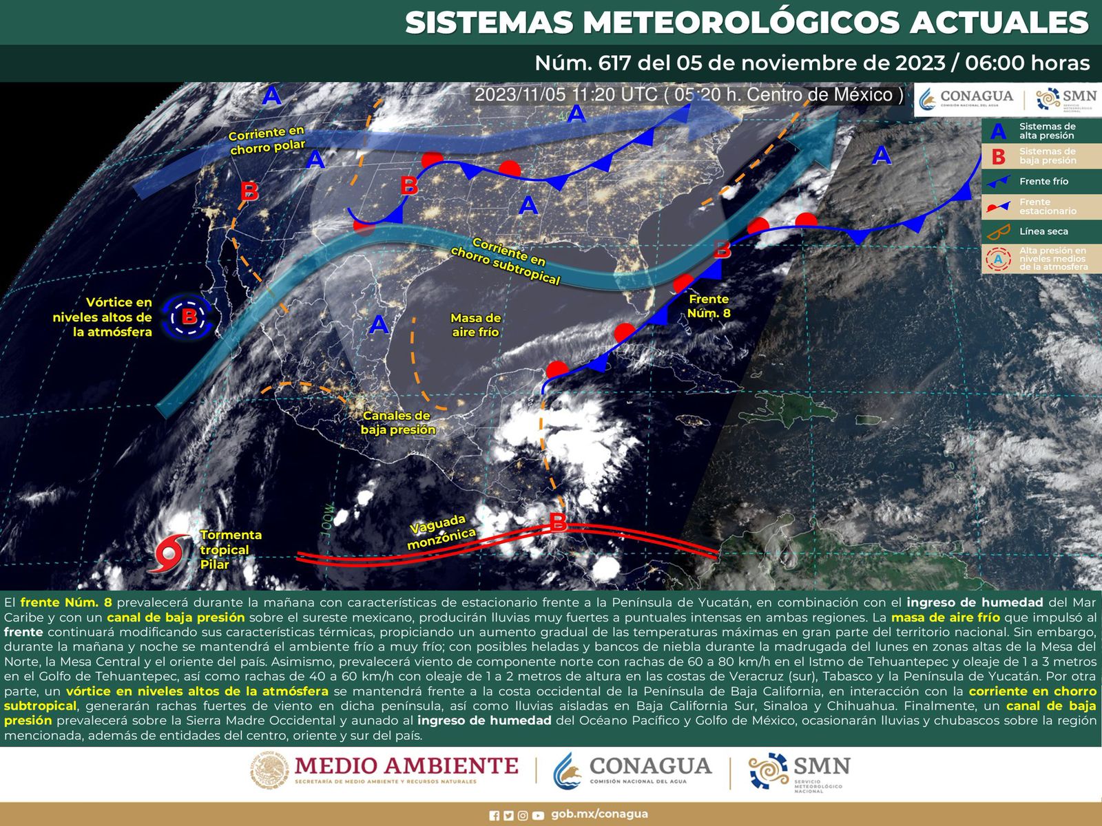 Prevén lluvias aisladas en las regiones; disminuirán vientos del norte en el Istmo