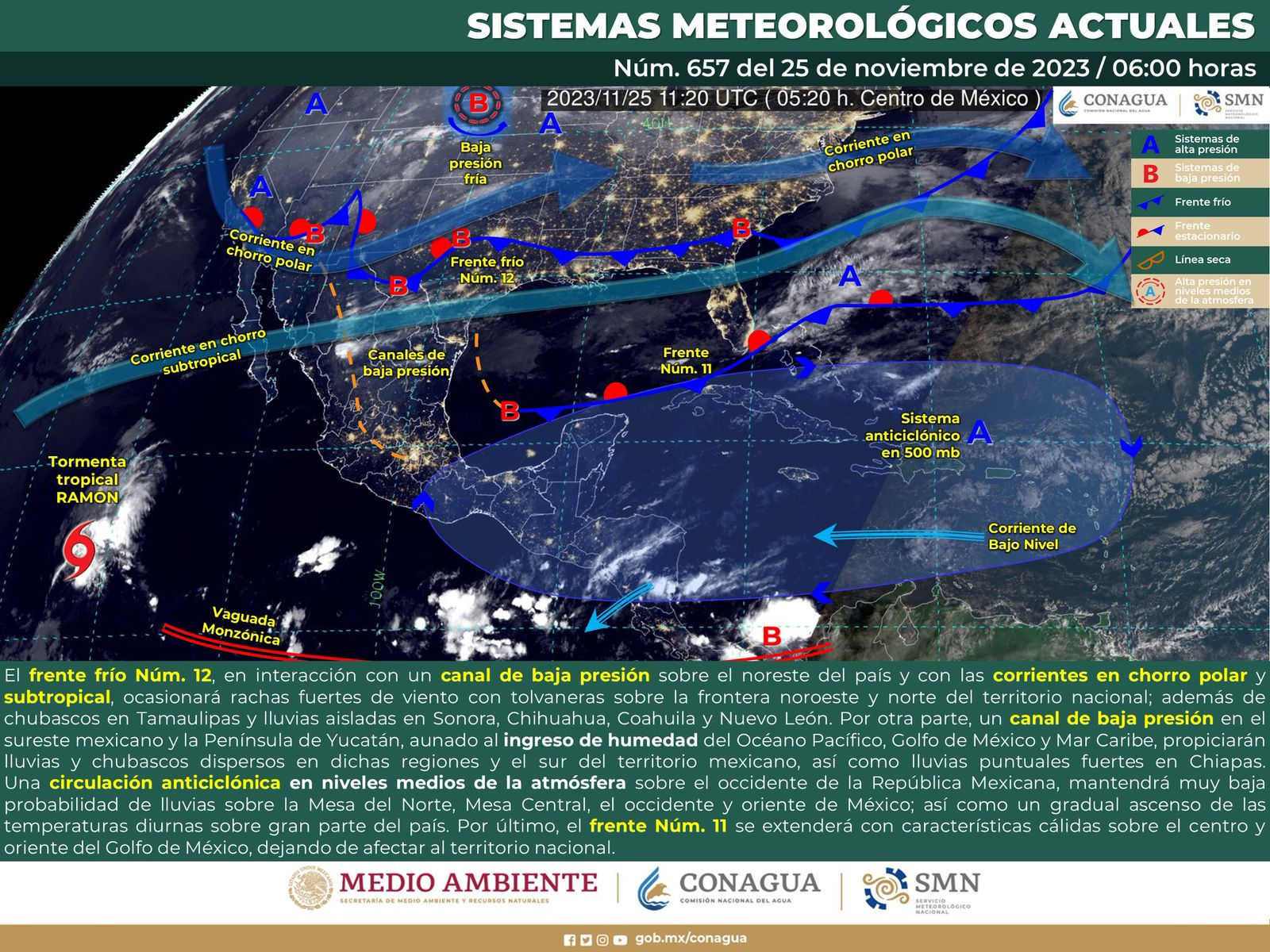Canal de baja presión provocará lluvias ligeras en diferentes regiones del estado