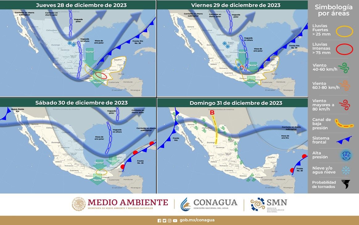 Emite Protección Civil alertamiento por desplazamiento del frente frío número 19