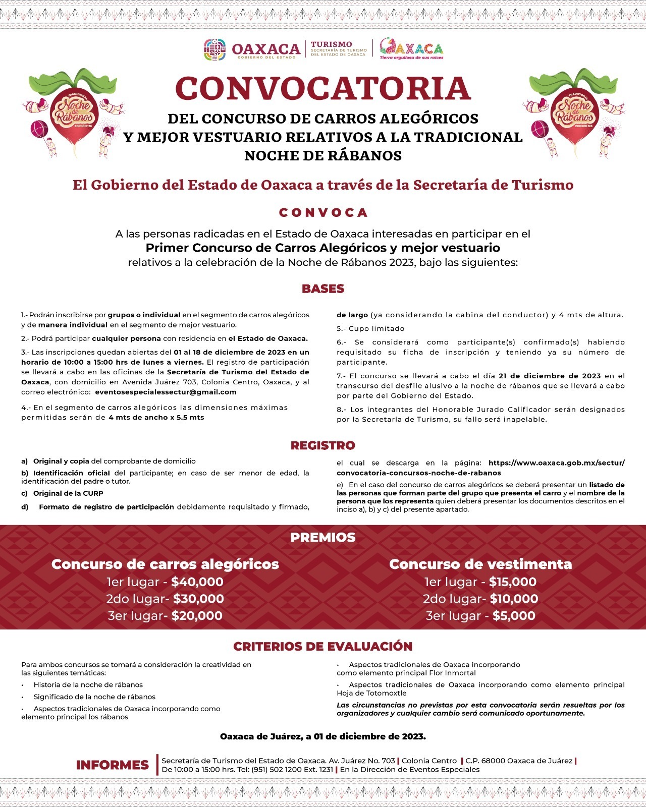 Invitan a participar en Primer Concurso de Carros Alegóricos y Mejor Vestuario de Noche de Rábanos