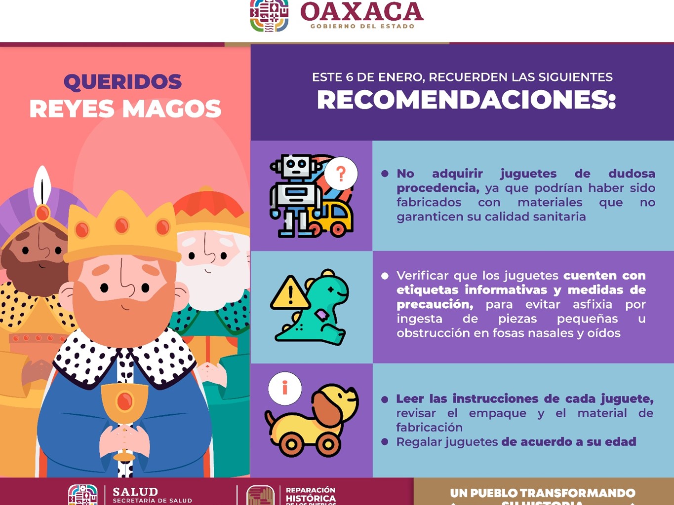 Recomienda SSO a Reyes Magos adquirir juguetes con etiquetas informativas y de calidad