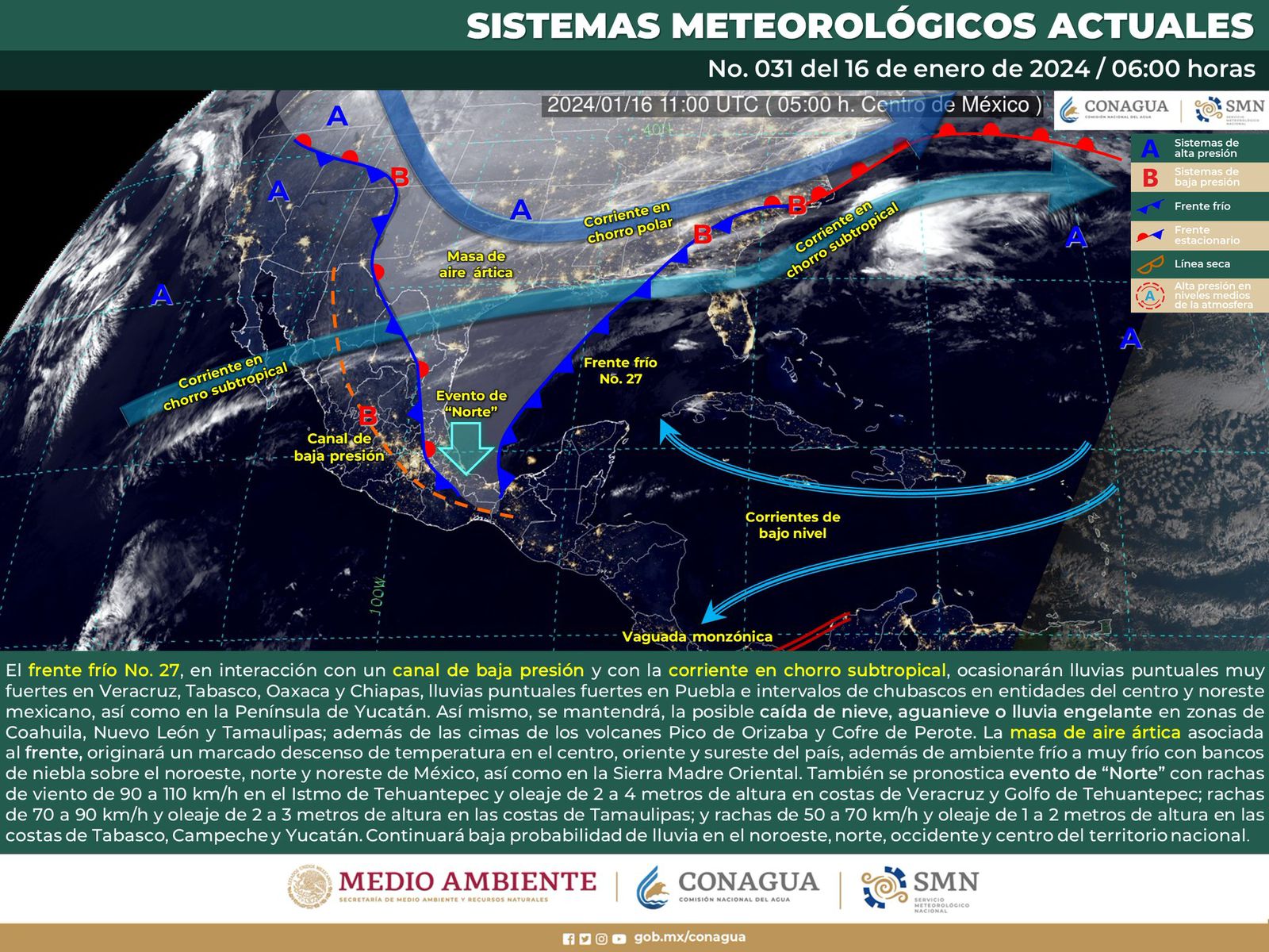 Se espera baja probabilidad de lluvias y fuertes vientos del Norte: Protección Civil