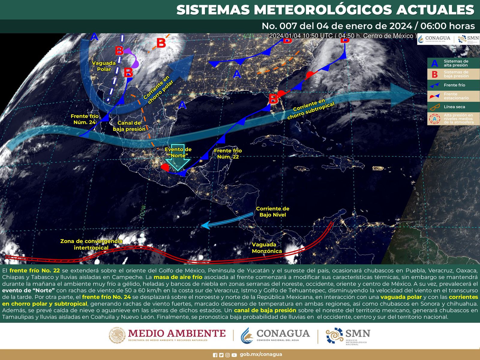 Lluvias moderadas, ambiente frío y vientos breves del norte se pronostican para este jueves