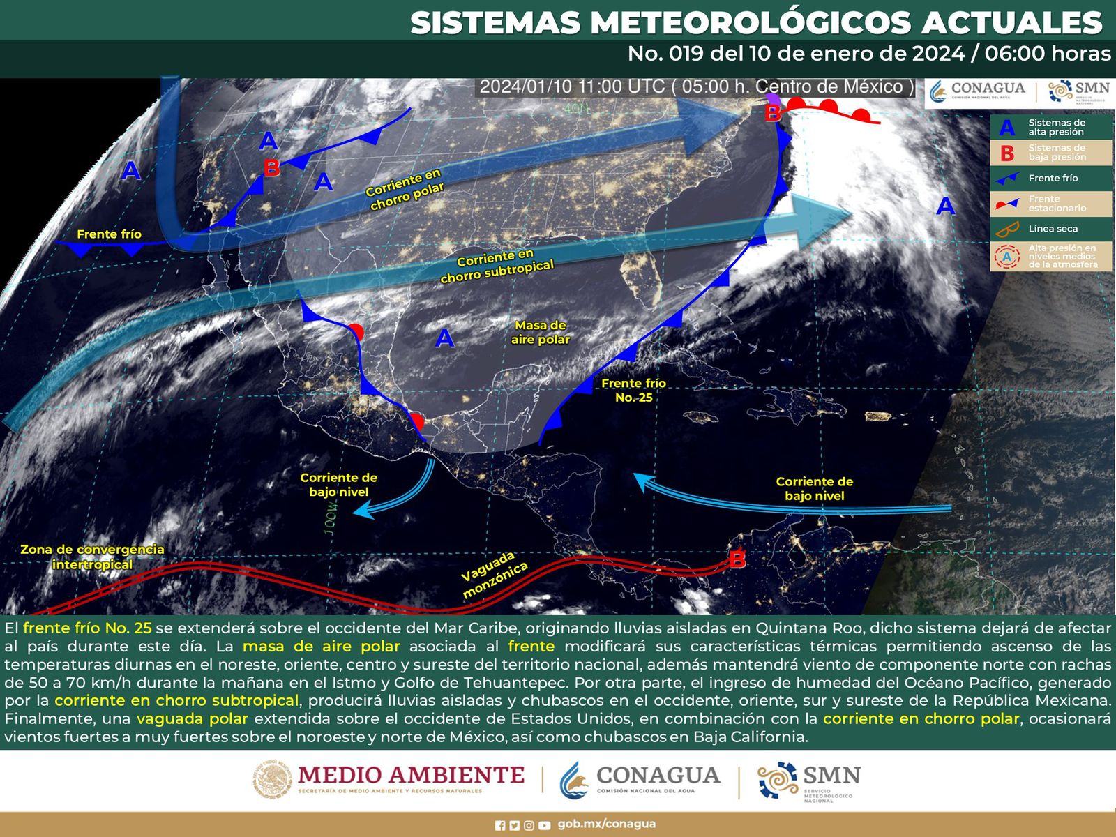 Se prevén lluvias moderadas, ambiente frío y fuerte evento norte para este miércoles: Protección Civil