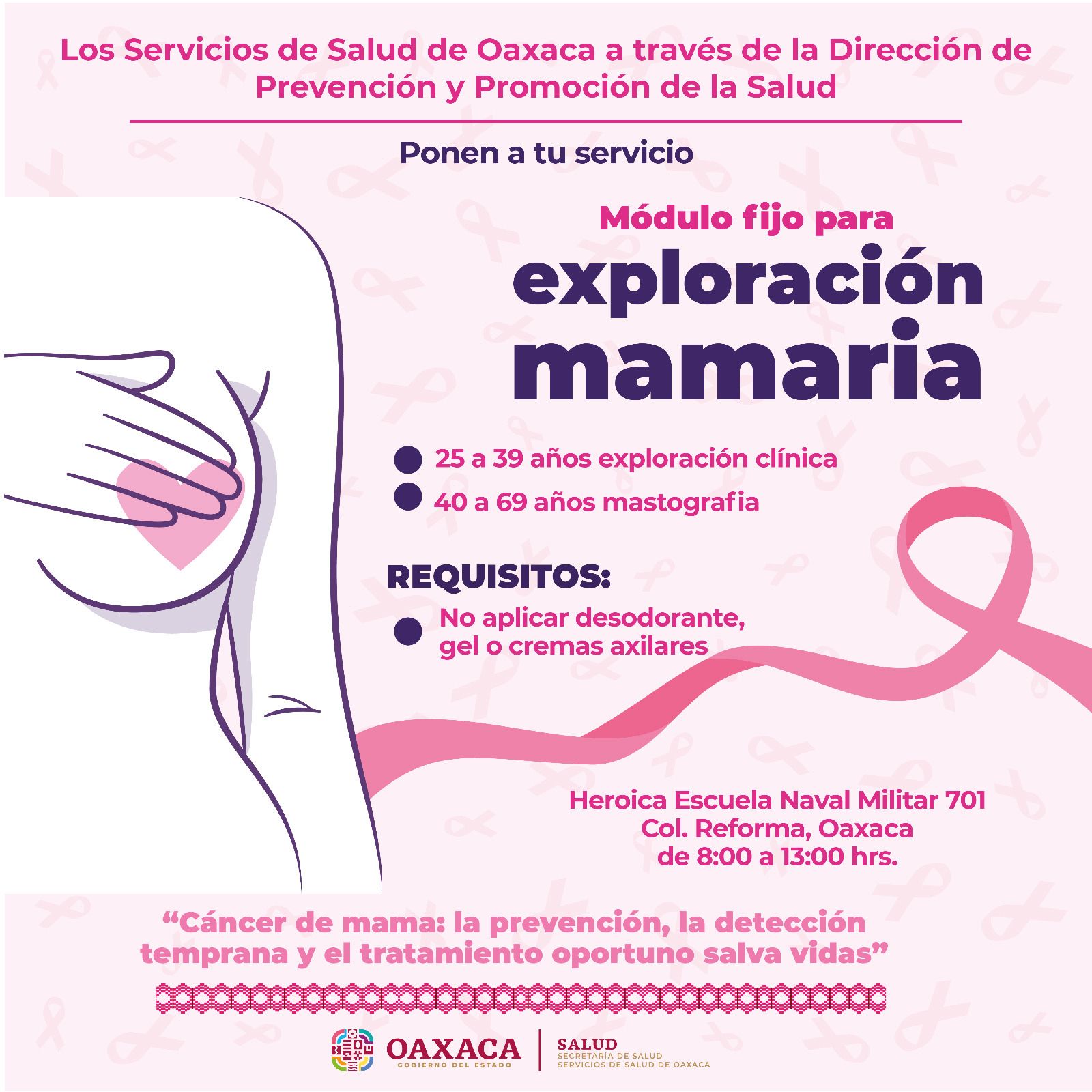 Instala SSO módulos rosa y verde para detección de cáncer cervicouterino y de mama
