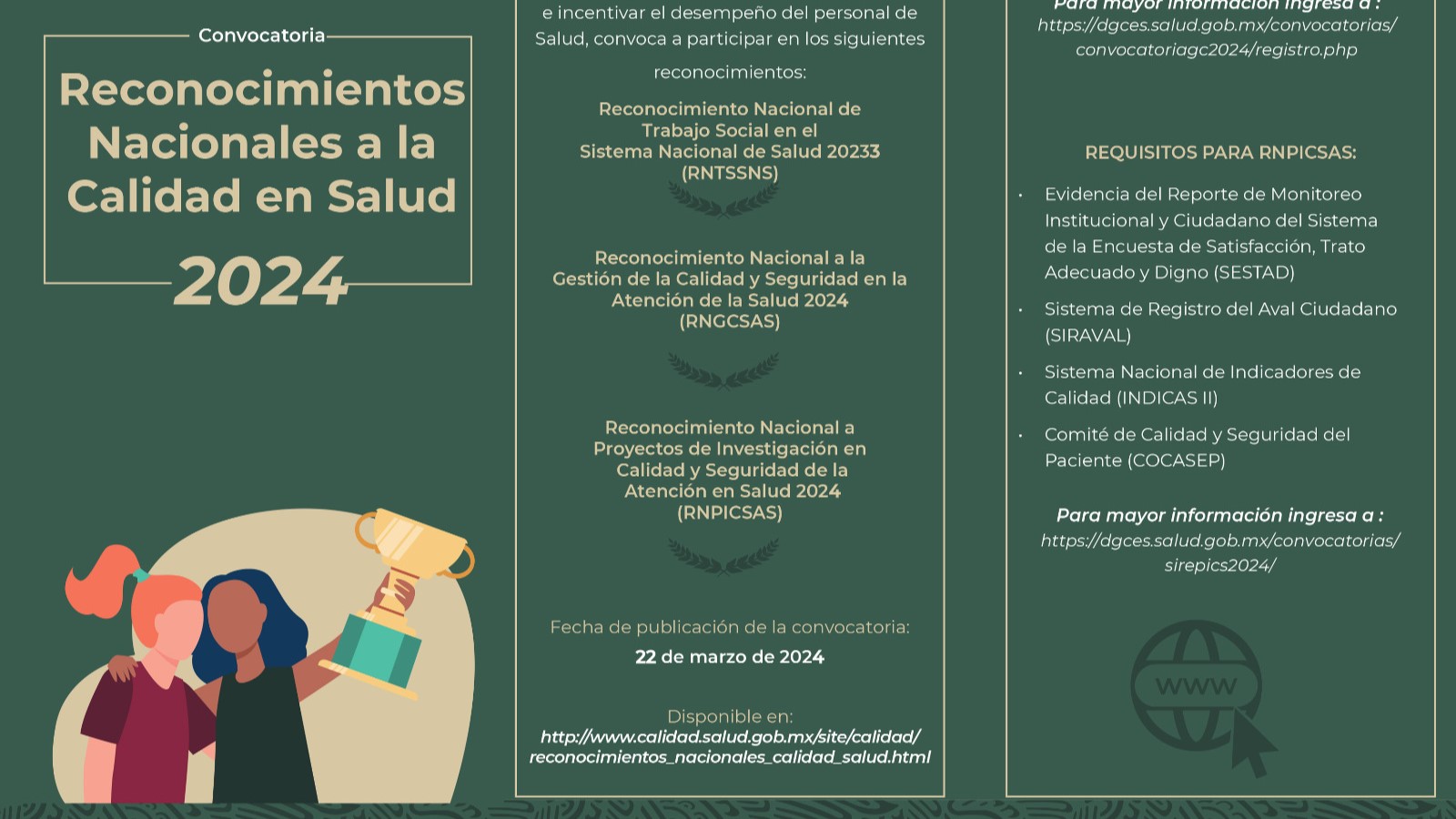 Invitan a participar en convocatoria para otorgar Reconocimientos Nacionales a la Calidad en Salud 2024