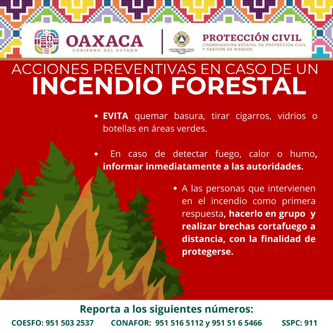 Protección Civil emite recomendaciones ante incendios forestales