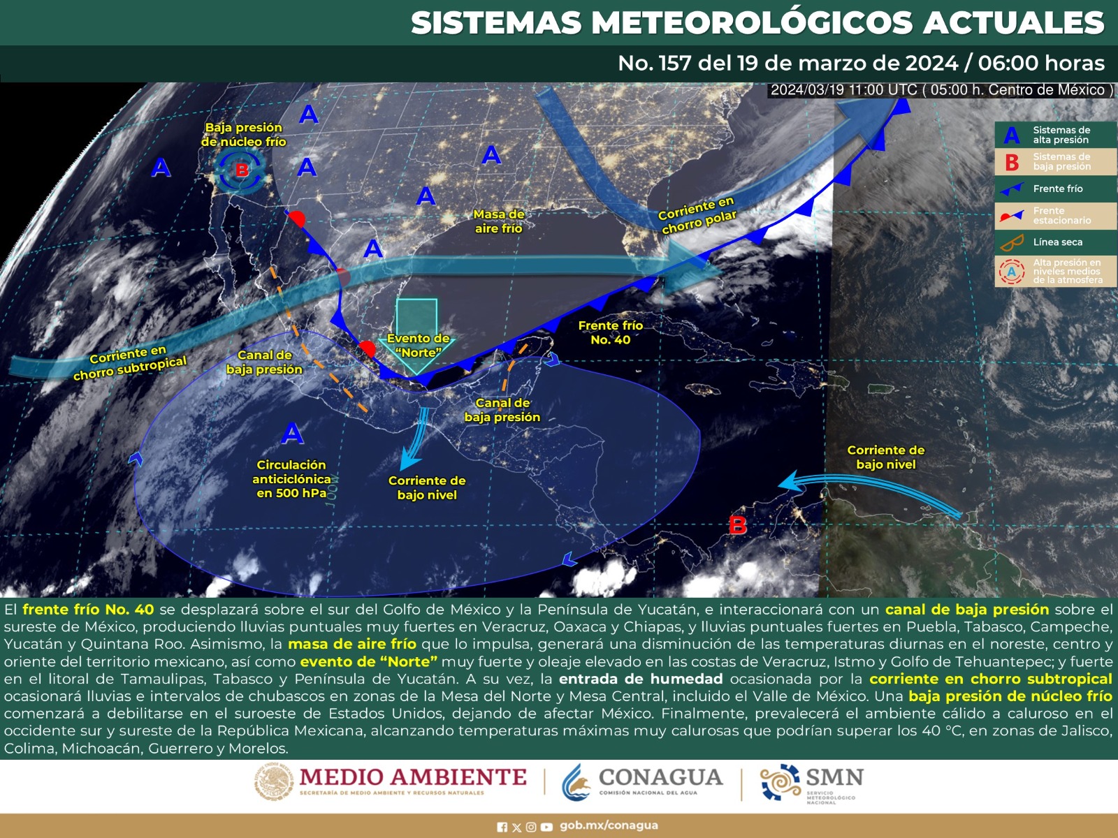 Nublados, algunas lluvias y tormentas se prevé para este martes: Protección Civil