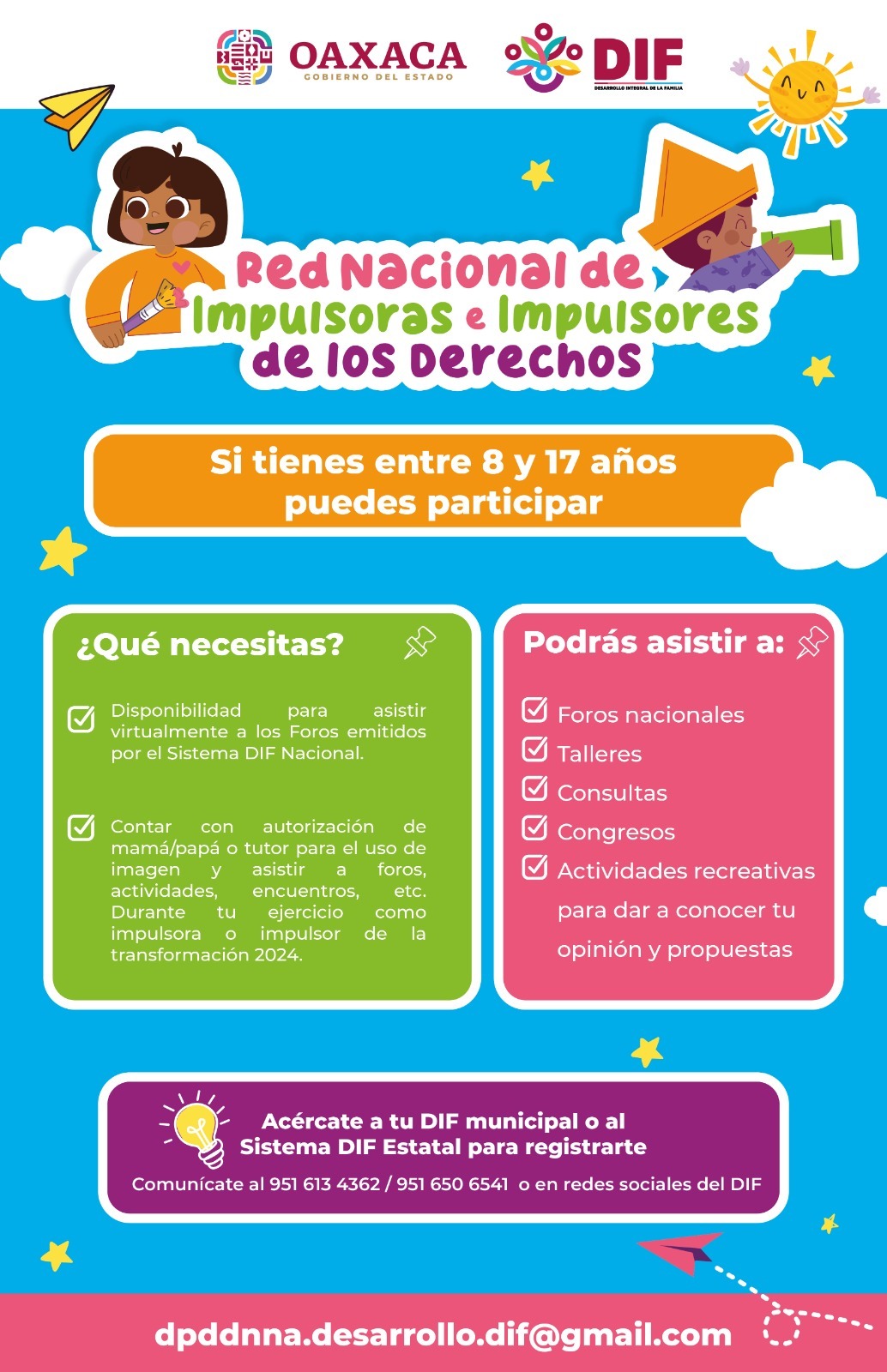 Invitan a la niñez y adolescencia a formar parte de la Red de Impulsoras e Impulsores de los Derechos 2024