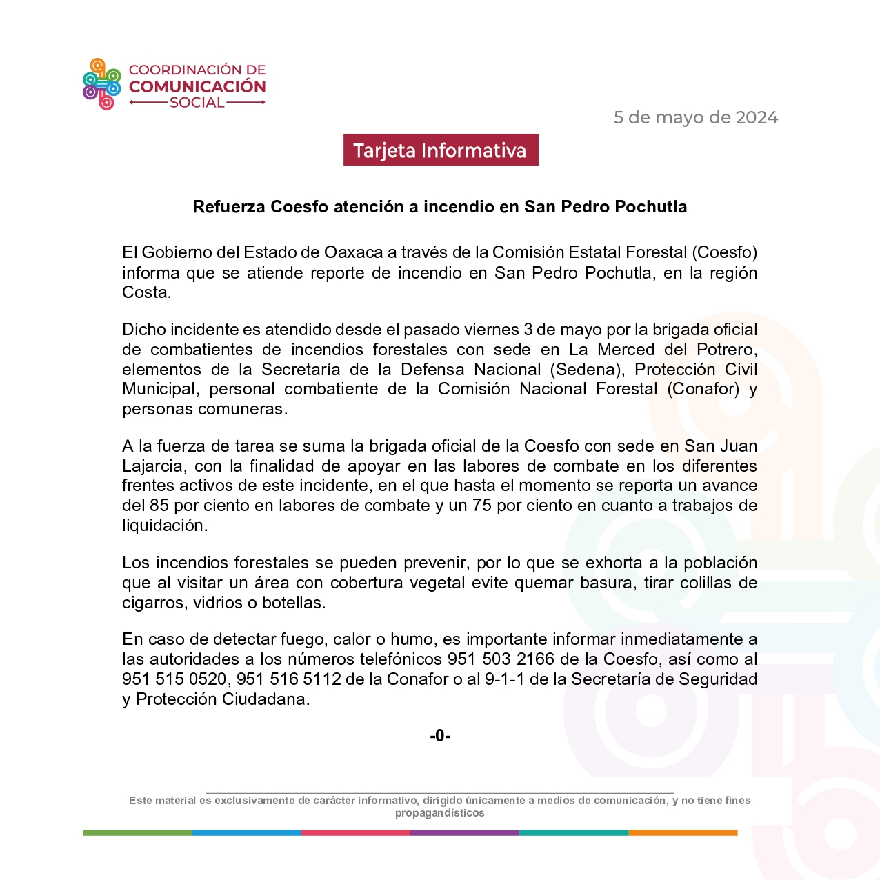 Refuerza Coesfo atención a incendio en San Pedro Pochutla