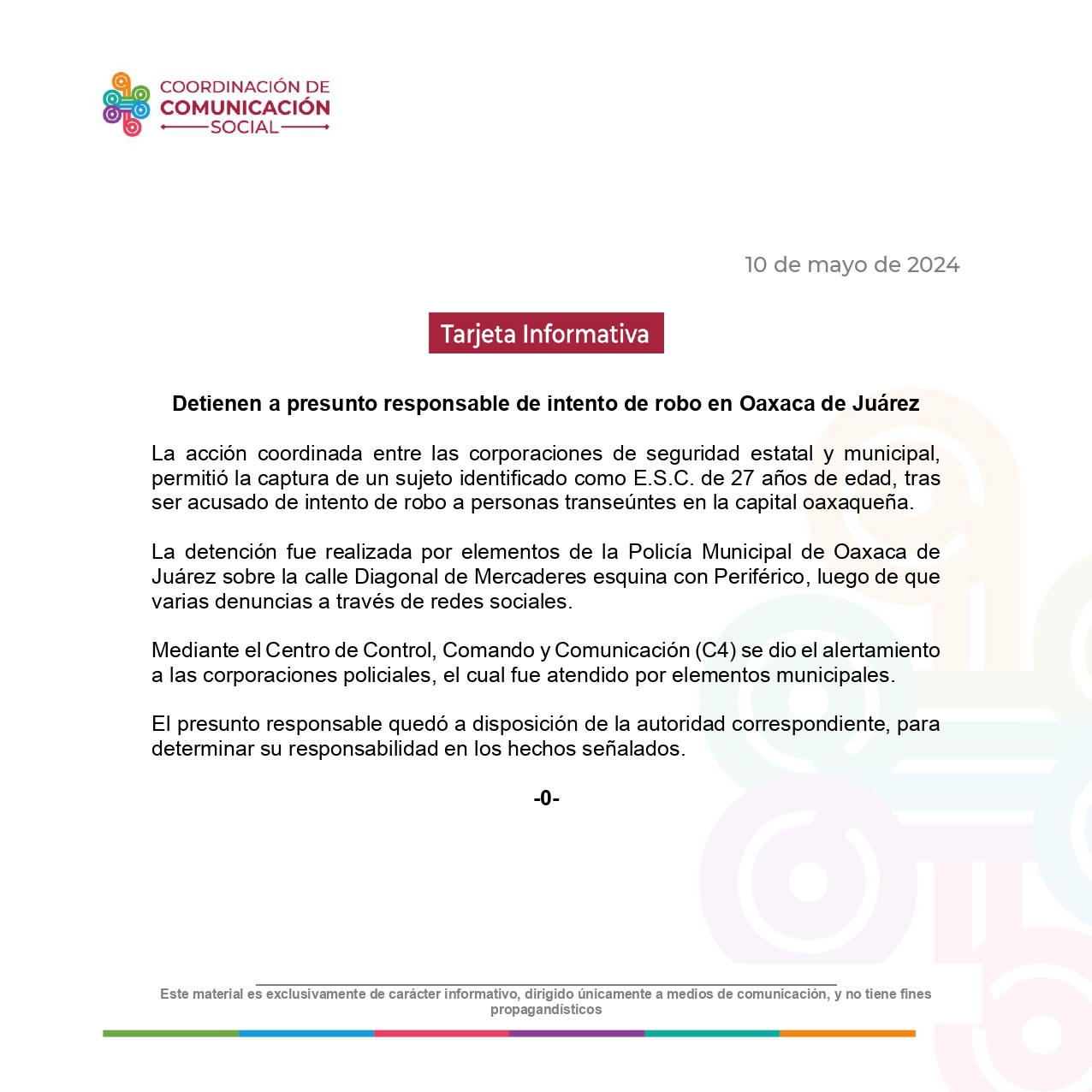 Detienen a presunto responsable de intento de robo en Oaxaca de Juárez