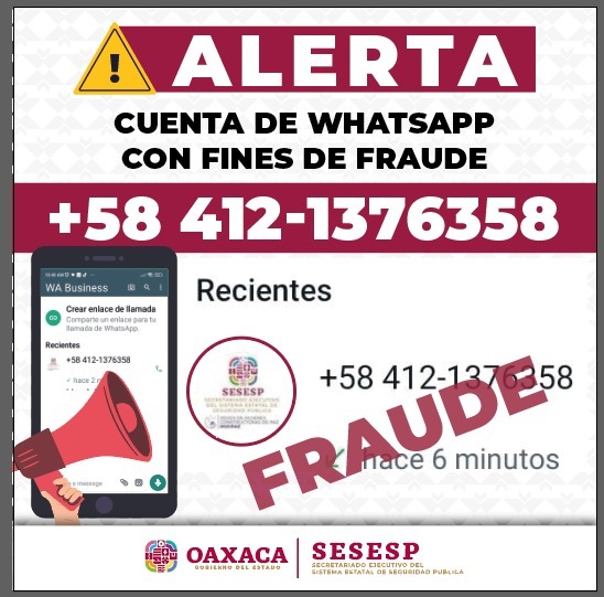 Alertan sobre mensajes de WhatsApp a nombre de SESESP
