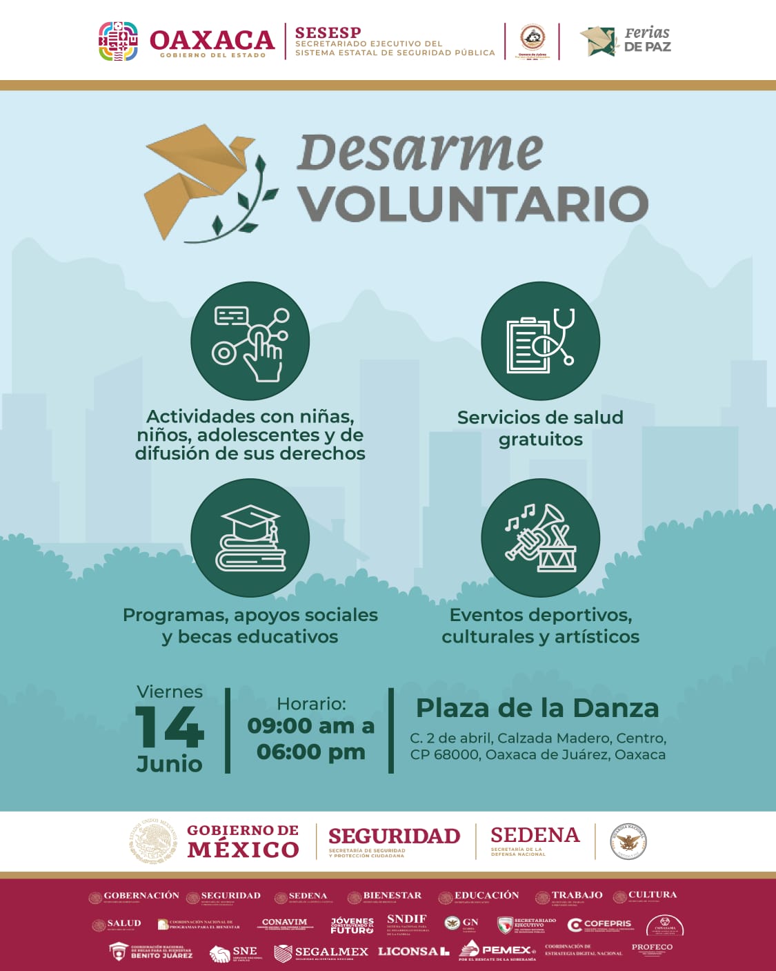 Anuncian Feria de Paz y Desarme Voluntario 2024
