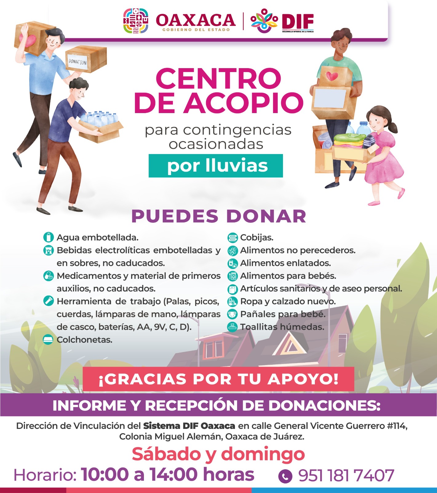 Habilita DIF Oaxaca centro de acopio en apoyo a personas afectadas por lluvias