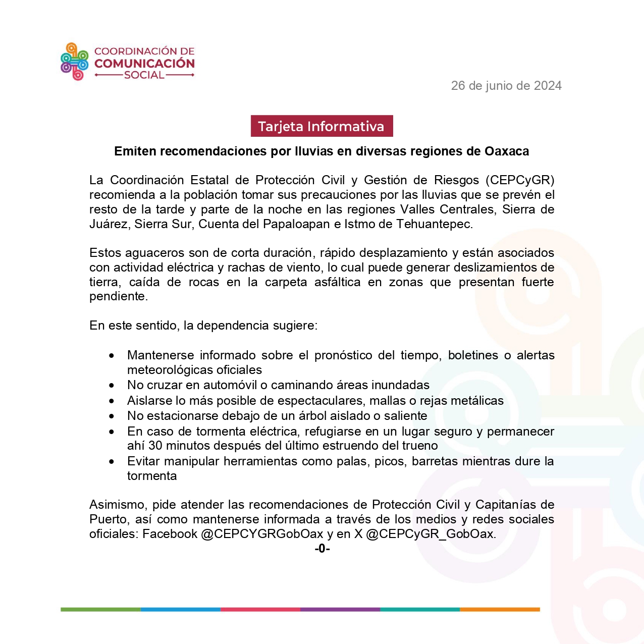 Emiten recomendaciones por lluvias en diversas regiones de Oaxaca