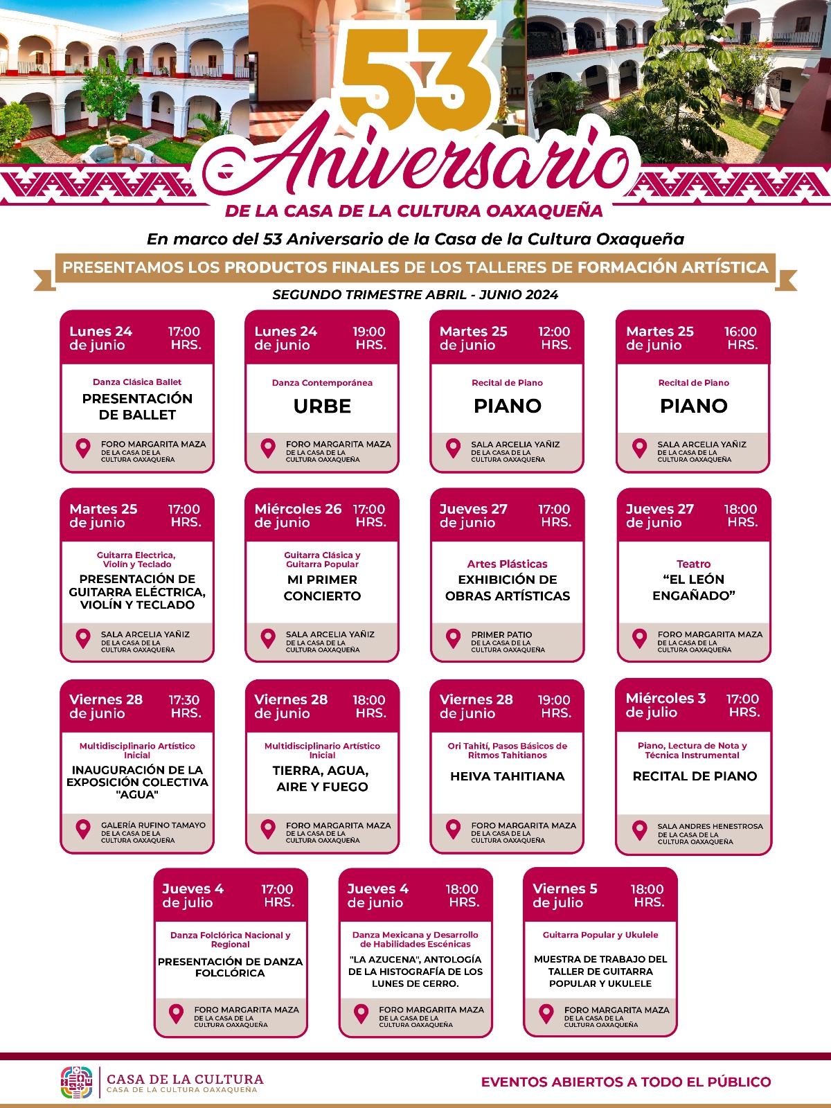 Celebrará CCO 53 aniversario con muestras artísticas y culturales