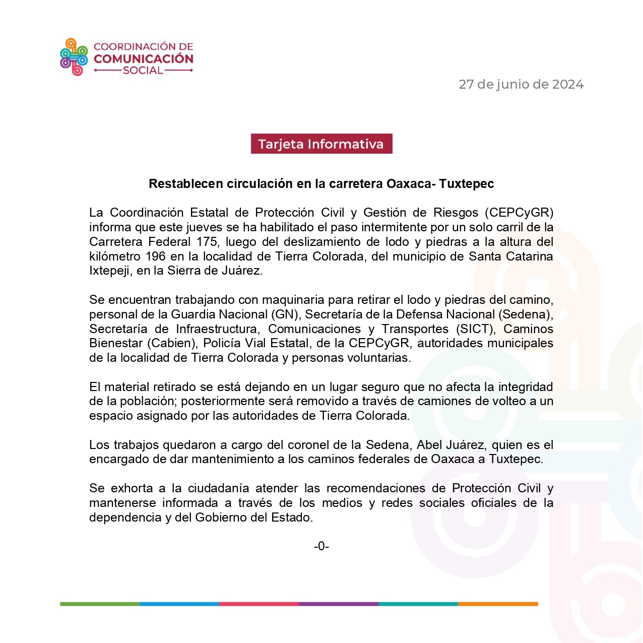 Restablecen circulación en la carretera Oaxaca- Tuxtepec