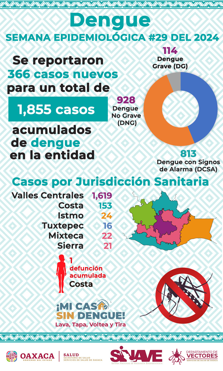 Notifica SSO mil 855 casos acumulados de dengue en la entidad