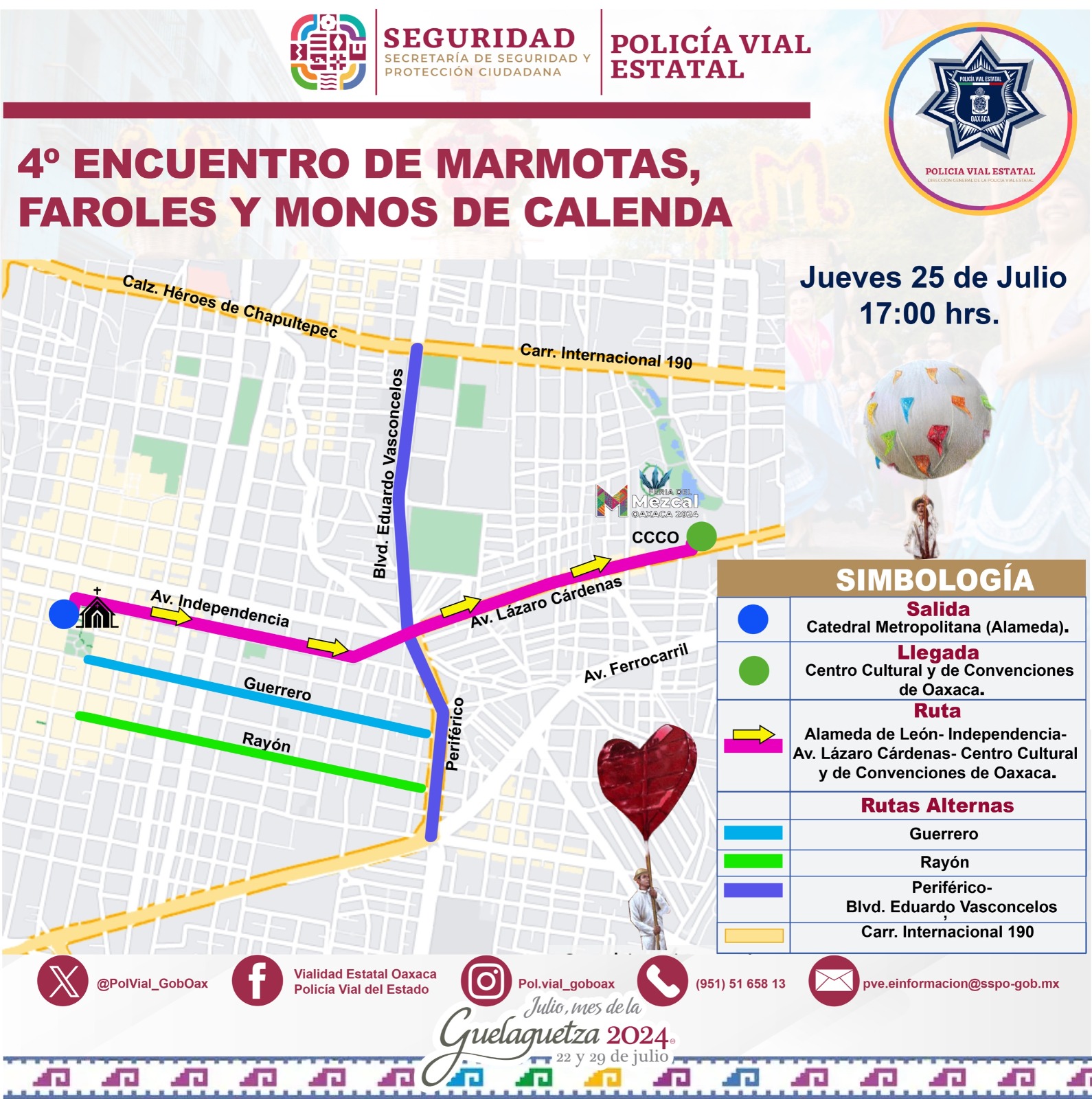 Informa Policía Vial rutas alternas por Encuentro de Marmotas, Faroles y Monos de Calenda