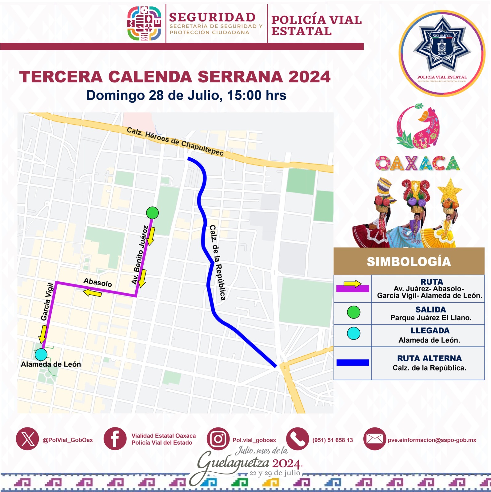 Habilitará Policía Vial ruta alterna por la Tercera Calenda Serrana 2024