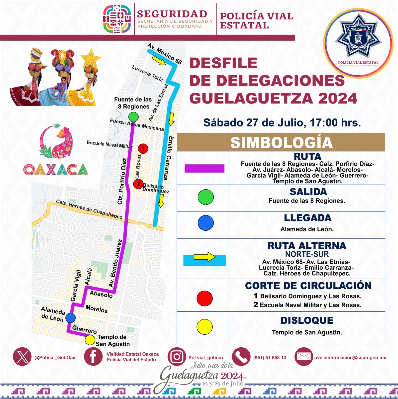 Informa Policía Vial Estatal ruta alterna por segundo Desfile de Delegaciones 2024
