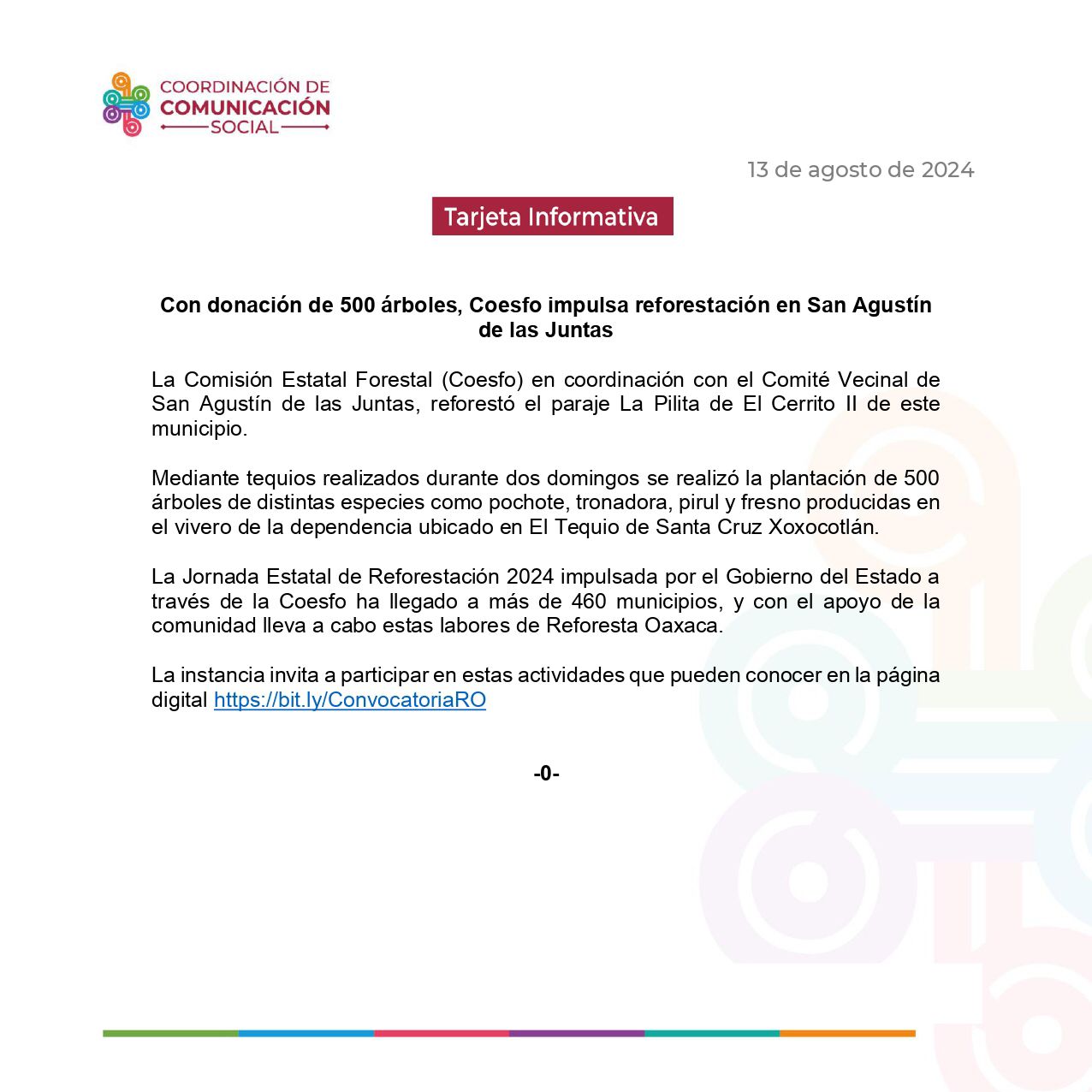 Con donación de 500 árboles, Coesfo impulsa reforestación en San Agustín de las Juntas