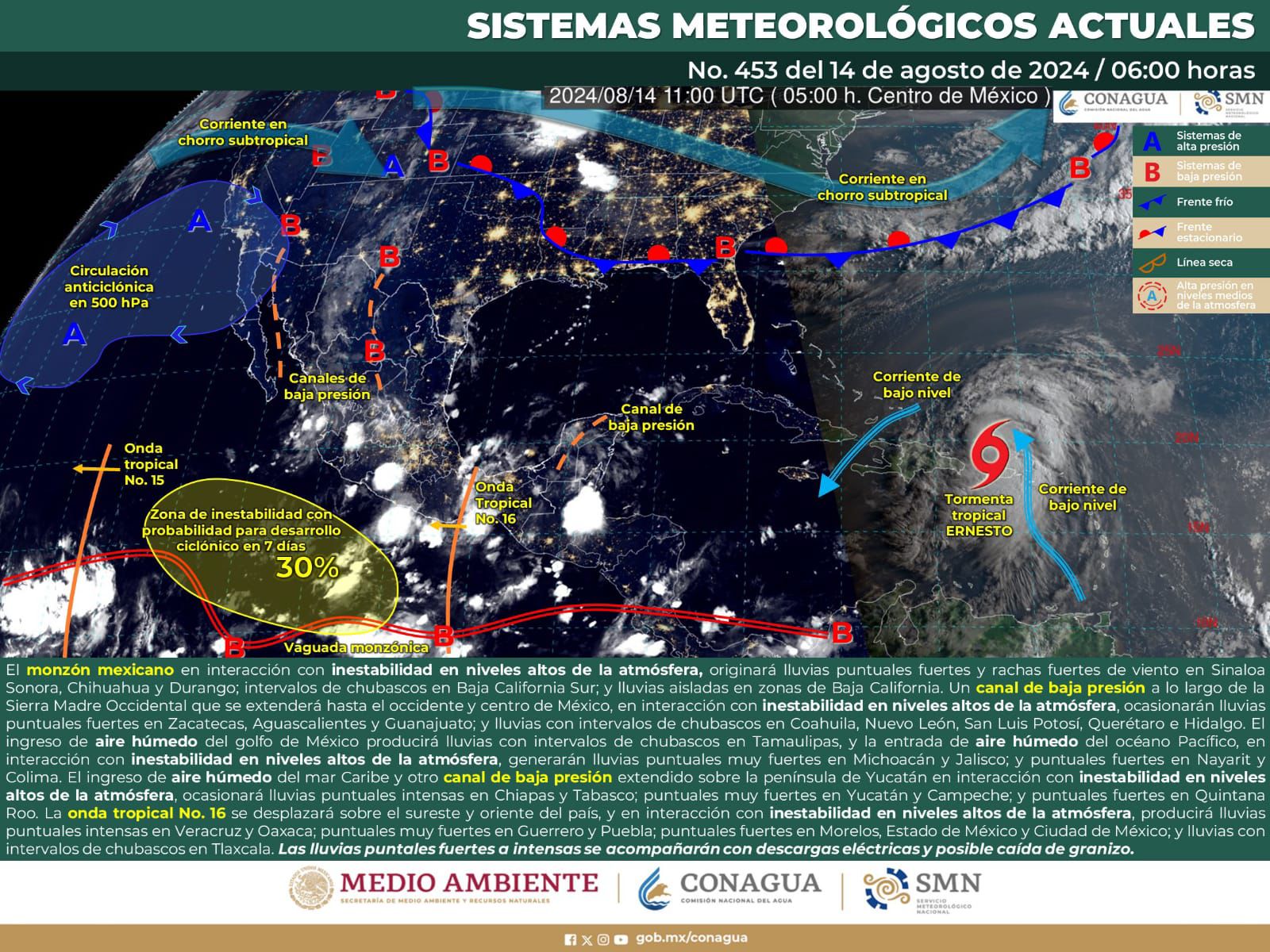 Onda tropical número 16 dejará lluvias y tormentas eléctricas este miércoles en Oaxaca