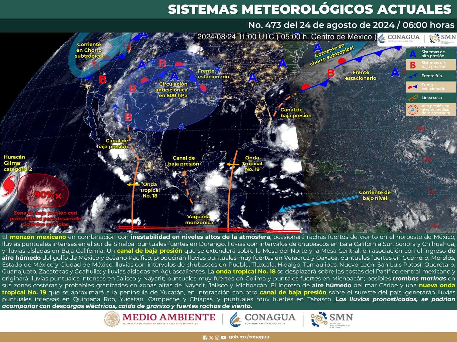 Onda tropical número 19 mantendrá lluvias de intensidad variable en Oaxaca
