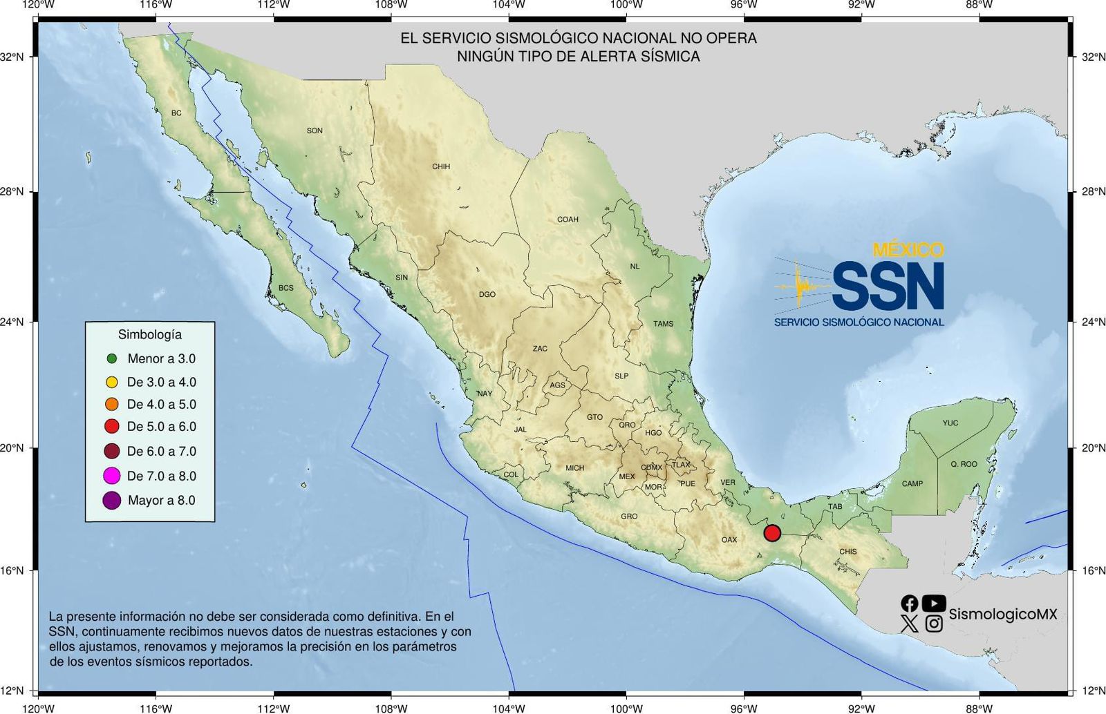 Sin afectaciones tras sismo percibido en las regiones del Istmo de Tehuantepec y Cuenca del Papaloapan