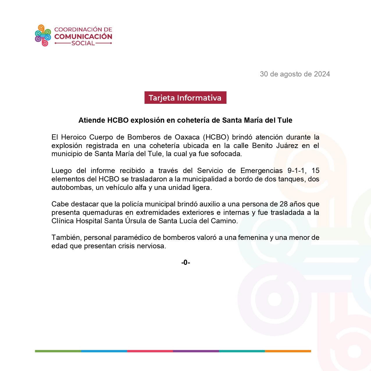 Atiende HCBO explosión en cohetería de Santa María del Tule