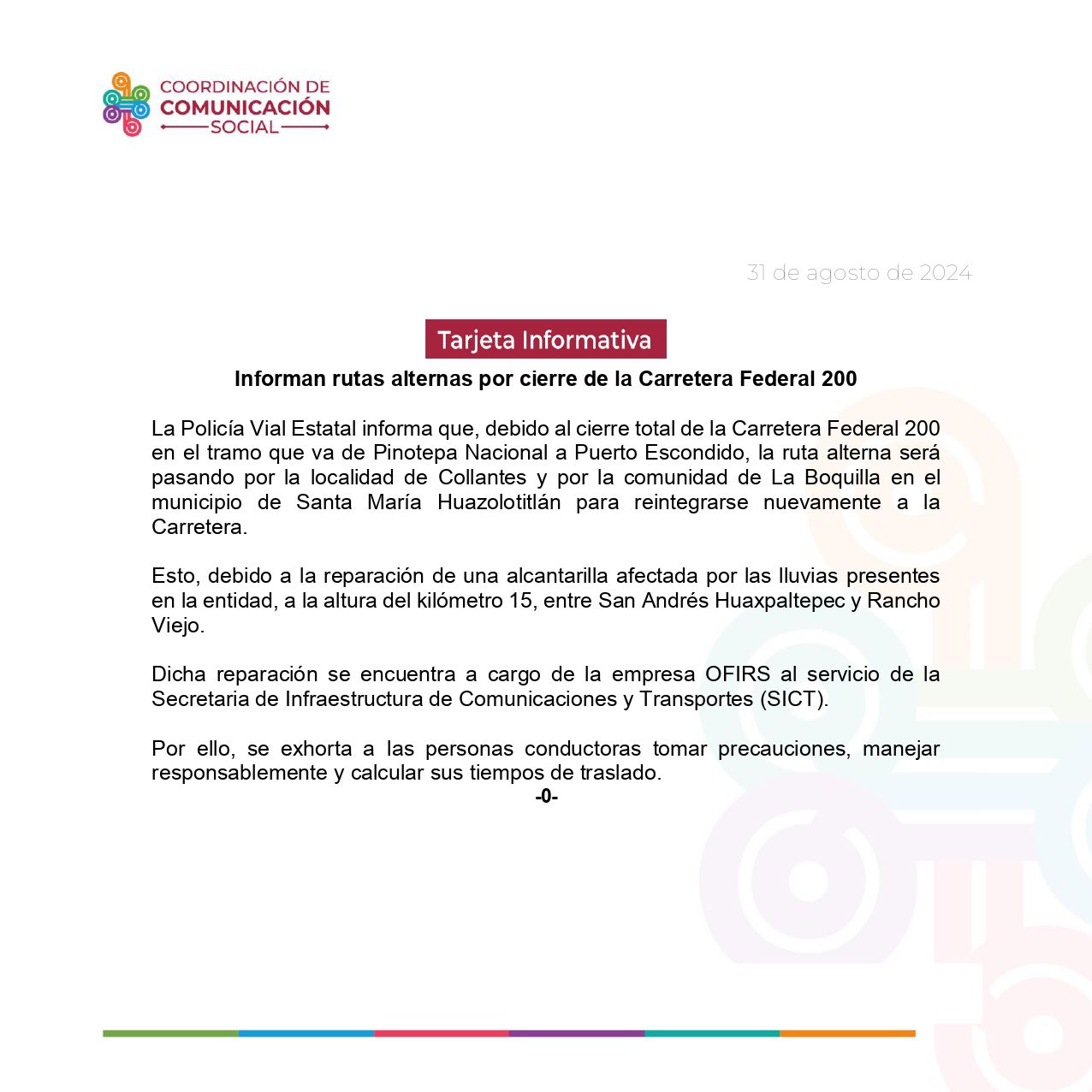 Informan rutas alternas por cierre de la Carretera Federal 200