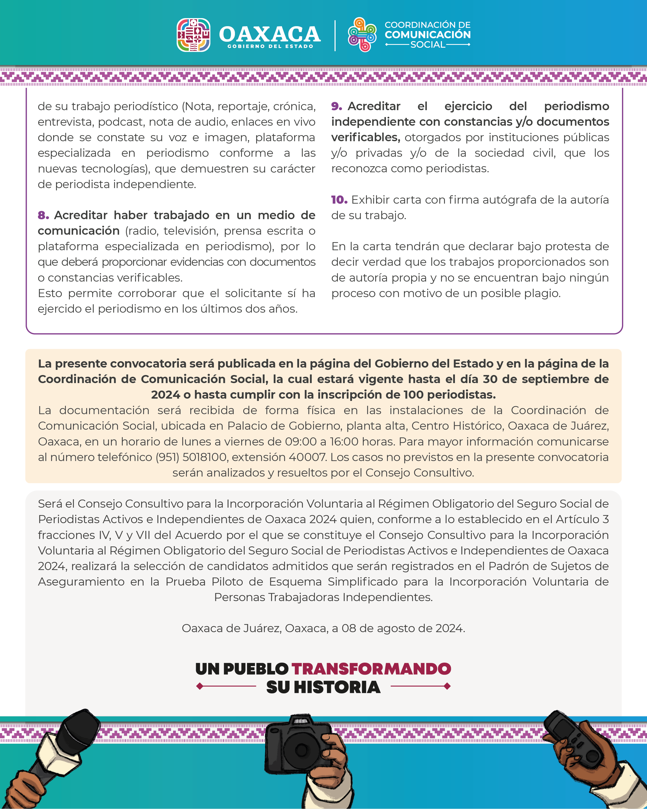 Convocatoria para Inscripción de Periodistas Independientes al IMSS