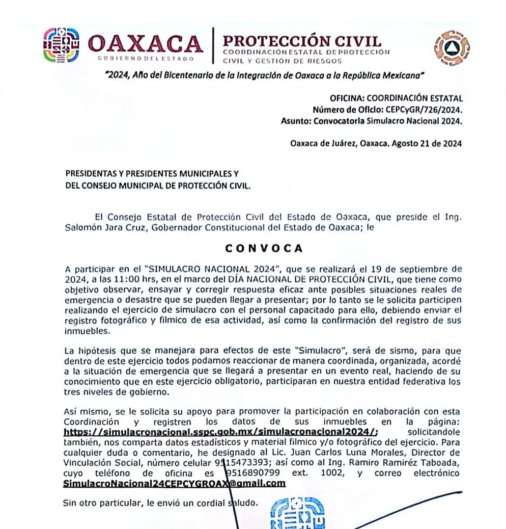 Piden a municipios participar en el Simulacro Nacional 2024