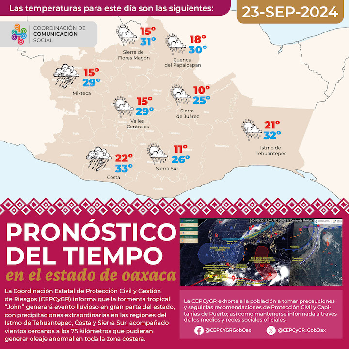 Tormenta tropical John dejará evento lluvioso en gran parte del estado