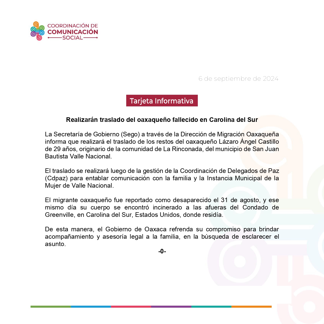 Realizarán traslado del oaxaqueño fallecido en Carolina del Sur