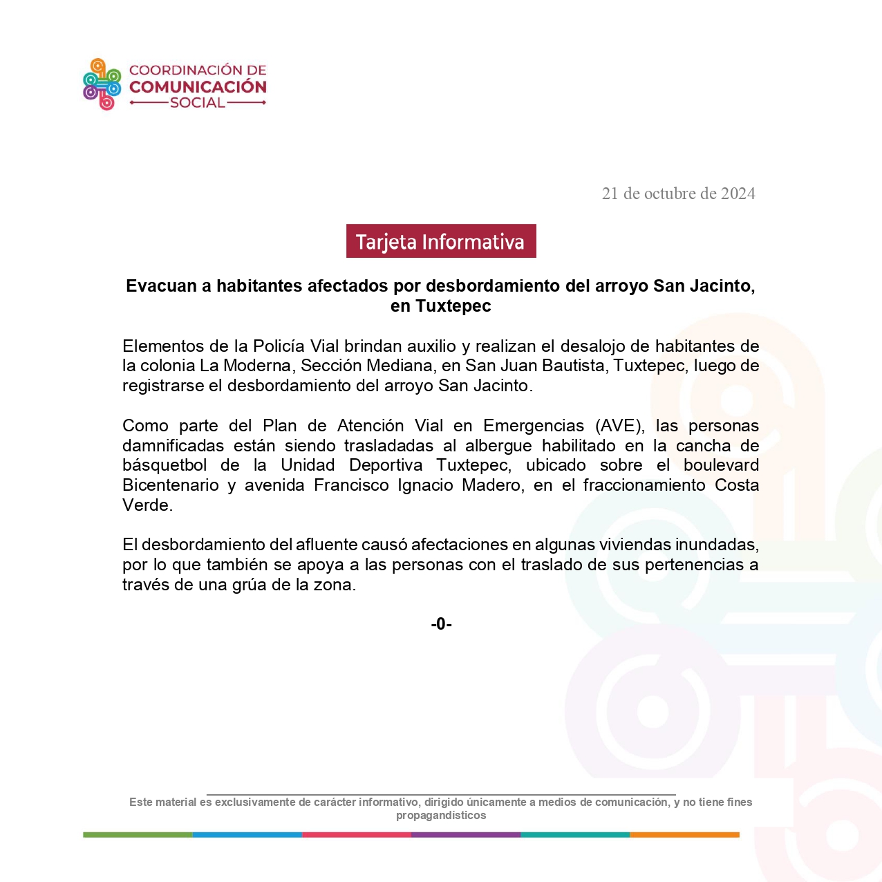 Evacuan a habitantes afectados por desbordamiento del arroyo San Jacinto, en Tuxtepec