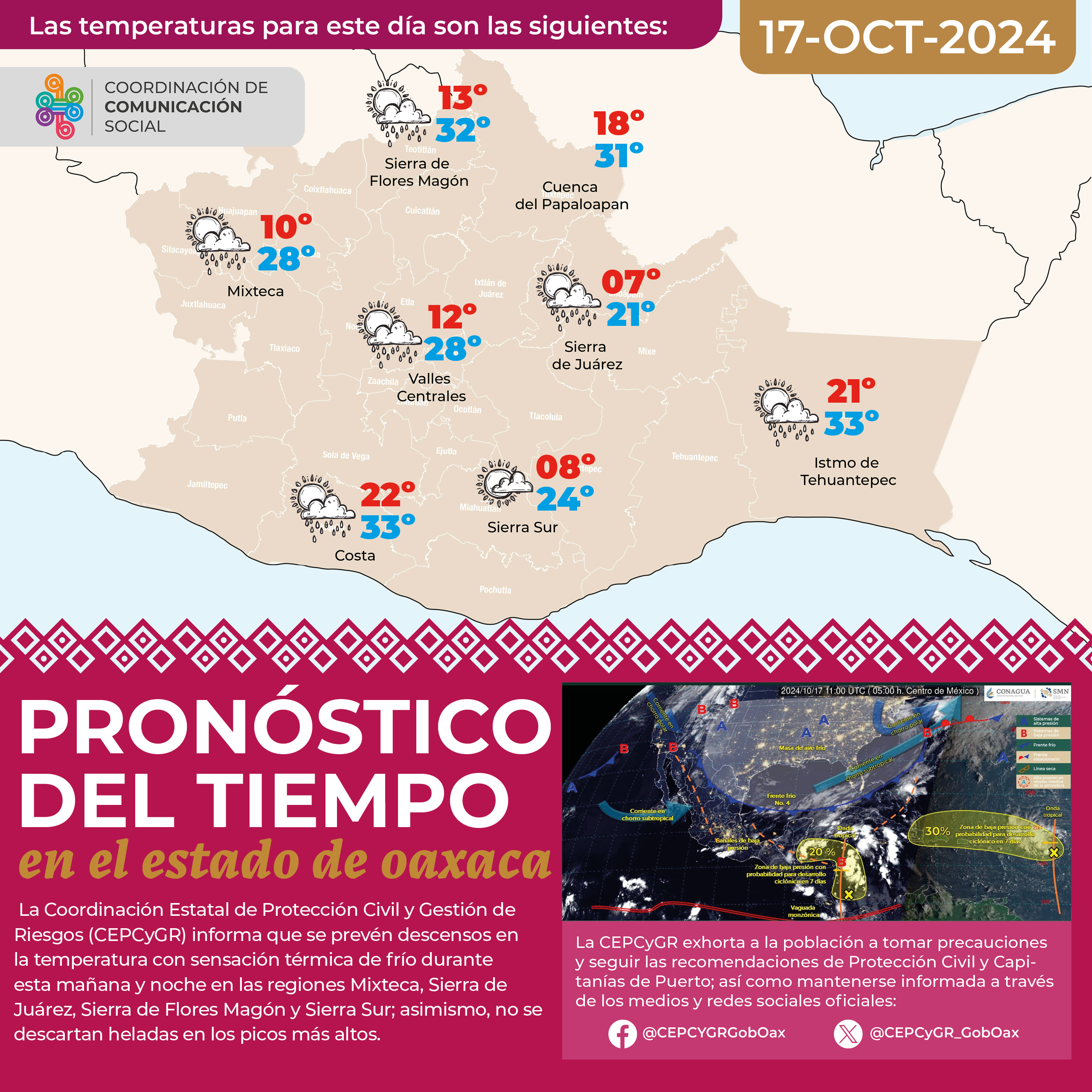 Frente frío número 4 mantendrá bajas temperaturas en Oaxaca