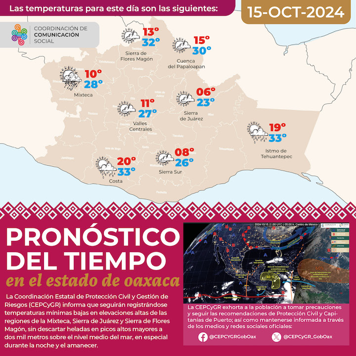 Continuarán bajas temperaturas en zonas serranas de Oaxaca para este martes