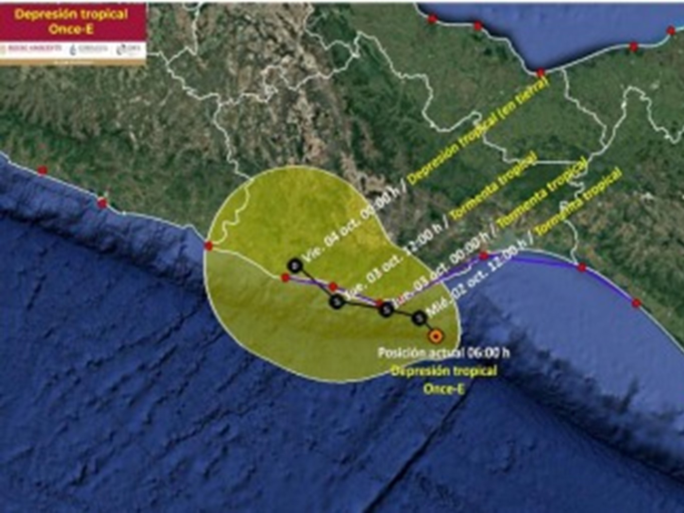 Se mantiene en vigilancia depresión tropical Once-E por alerta máxima de 75 municipios de Oaxaca