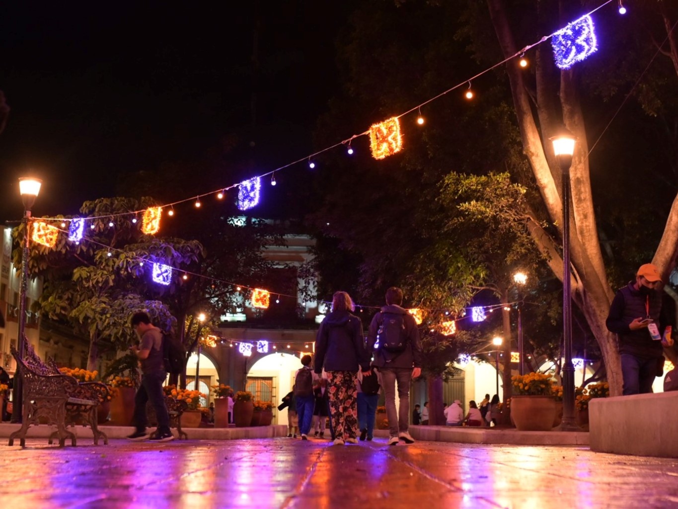 Con luminarias embellecen primer cuadro de la ciudad de Oaxaca previo a temporada de Muertos