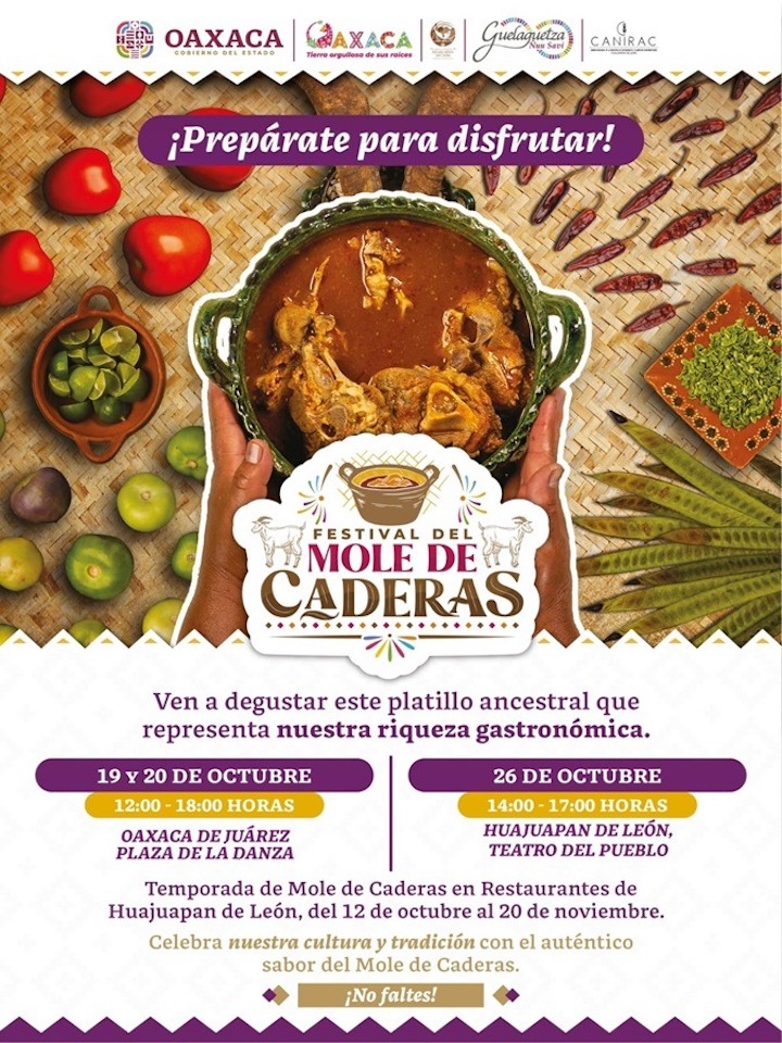 Todo listo para el Festival del Mole de Caderas en Oaxaca de Juárez y Huajuapan de León