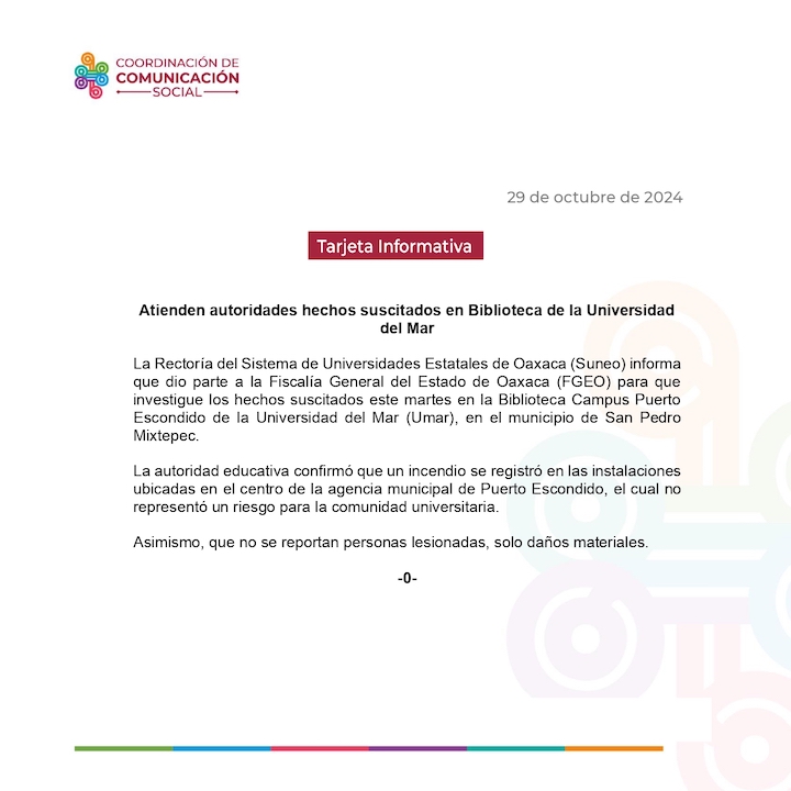 Atienden autoridades hechos suscitados en Biblioteca de la Universidad del Mar