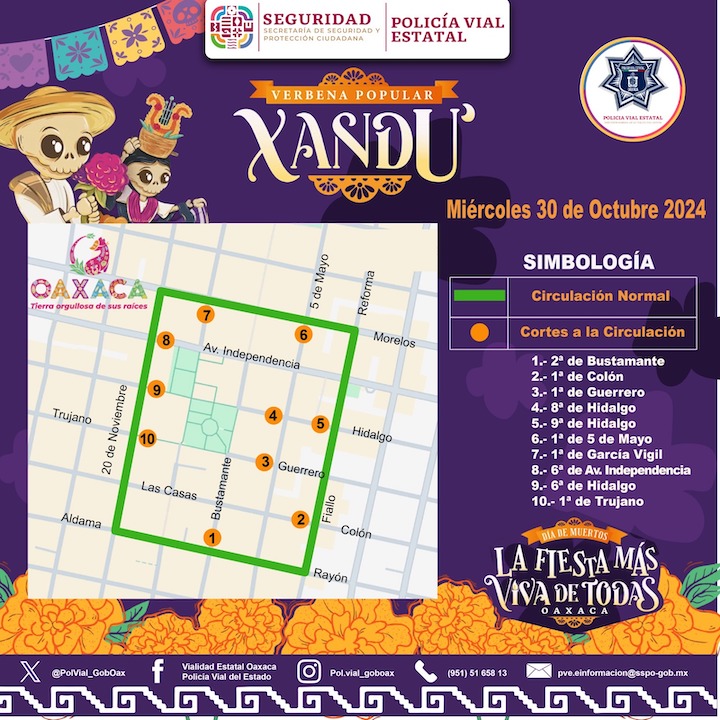 Este miércoles, cortes a la circulación durante Verbena Popular Xandú y carrera atlética Recorrido al Mictlán