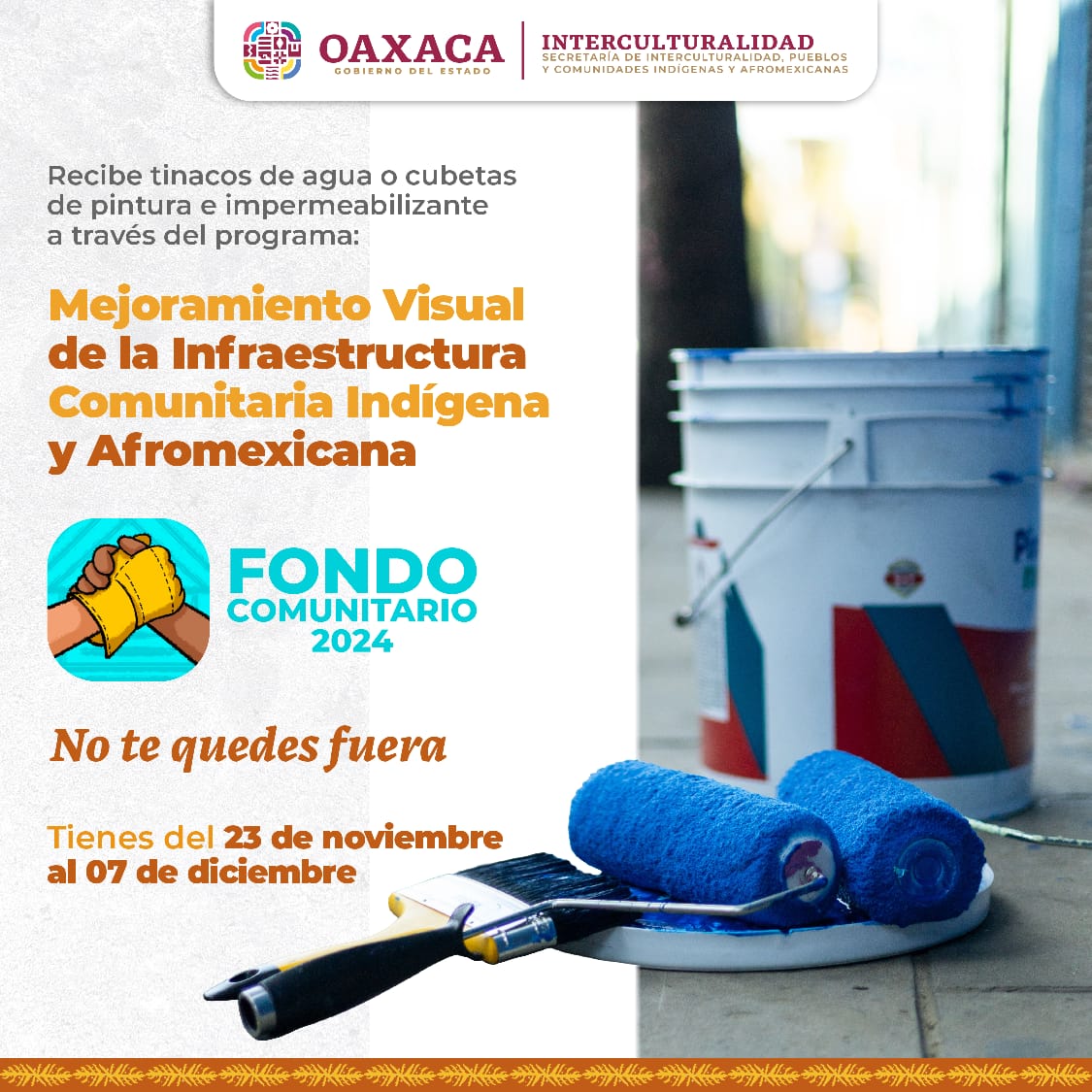 Convocan a participar en el mejoramiento visual de la infraestructura comunitaria indígena y afromexicana de Oaxaca