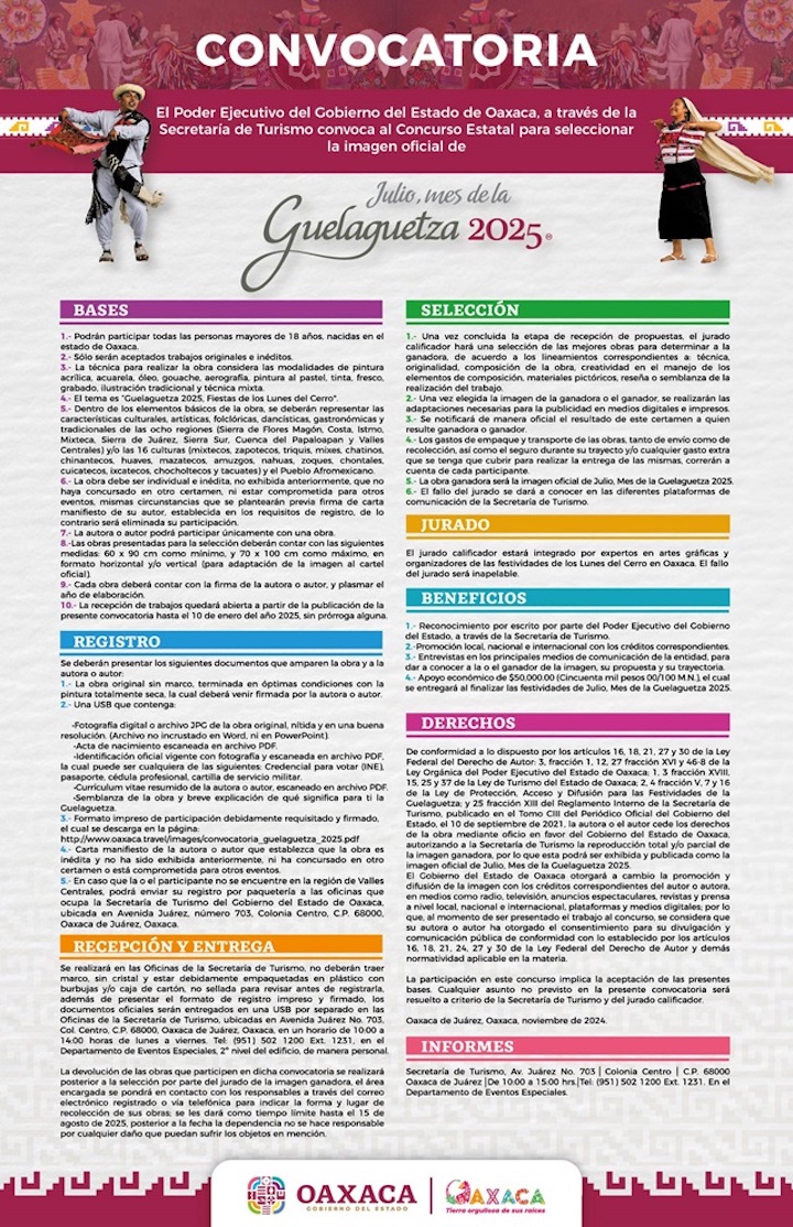 Convoca Gobierno del Estado al Concurso Estatal para seleccionar la imagen oficial de la Guelaguetza 2025