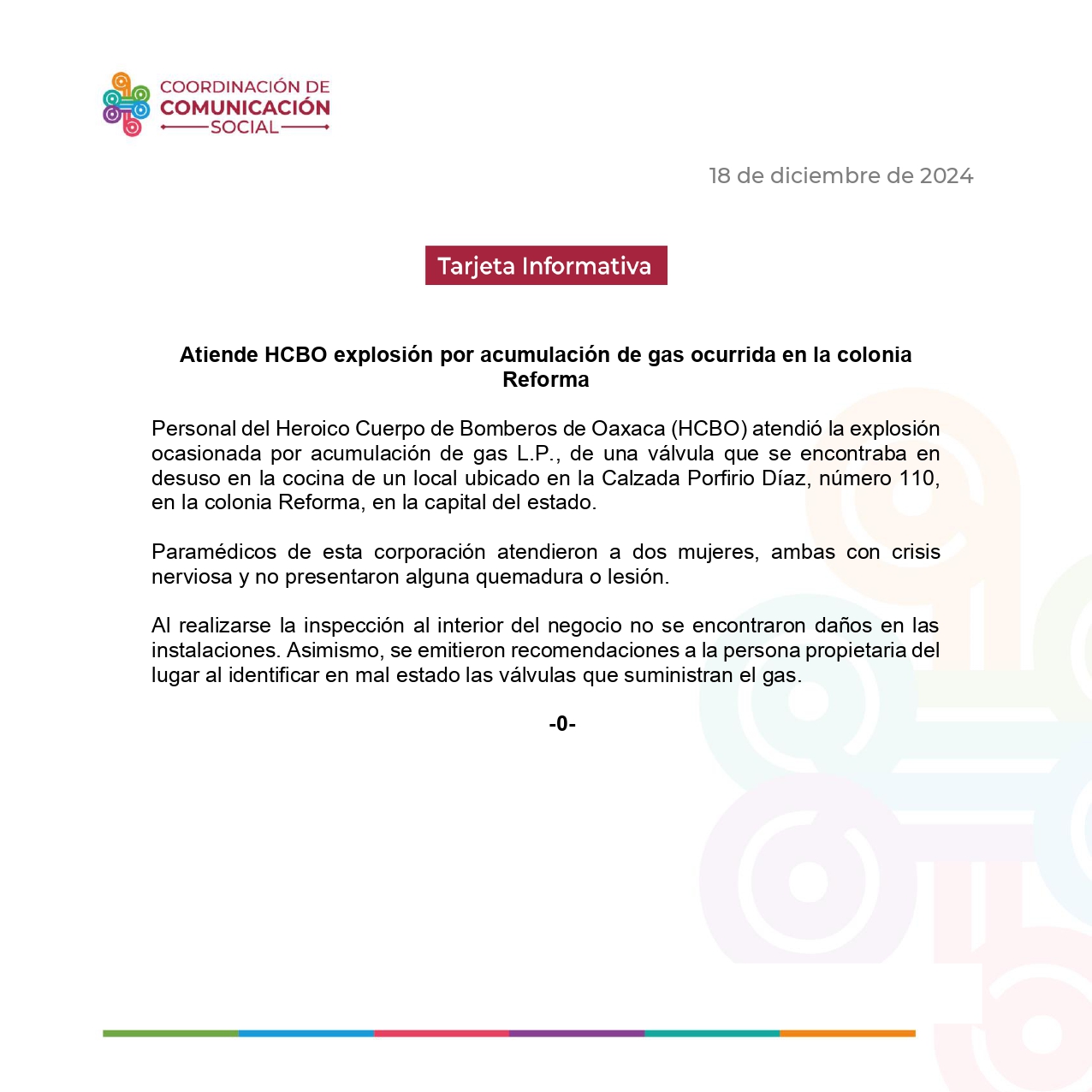Atiende HCBO explosión por acumulación de gas ocurrida en la colonia Reforma