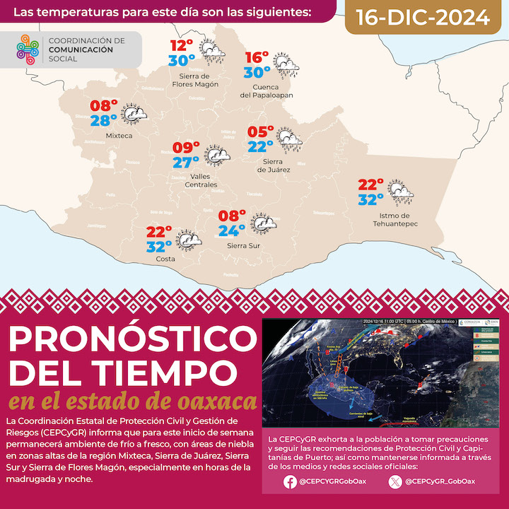 Se prevé ambiente frío en zonas altas de Oaxaca para este inicio de semana 