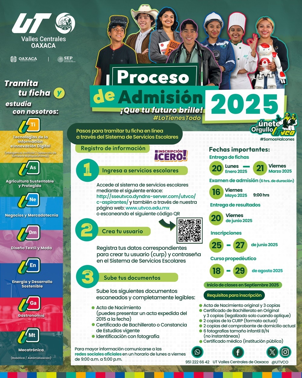UTVCO lanza primera convocatoria de admisión 2025