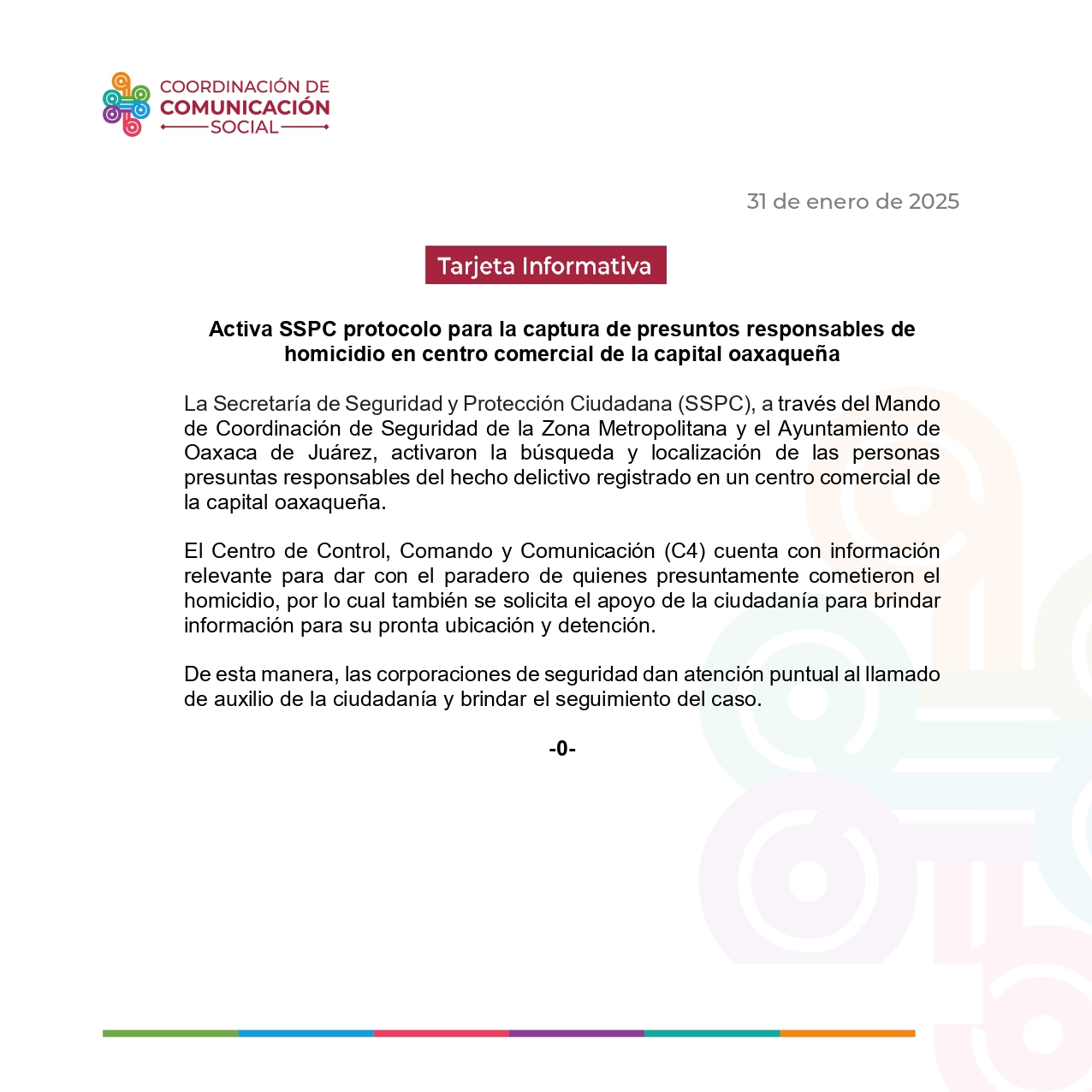 Activa SSPC protocolo para la captura de presuntos responsables de homicidio en centro comercial de la capital oaxaqueña